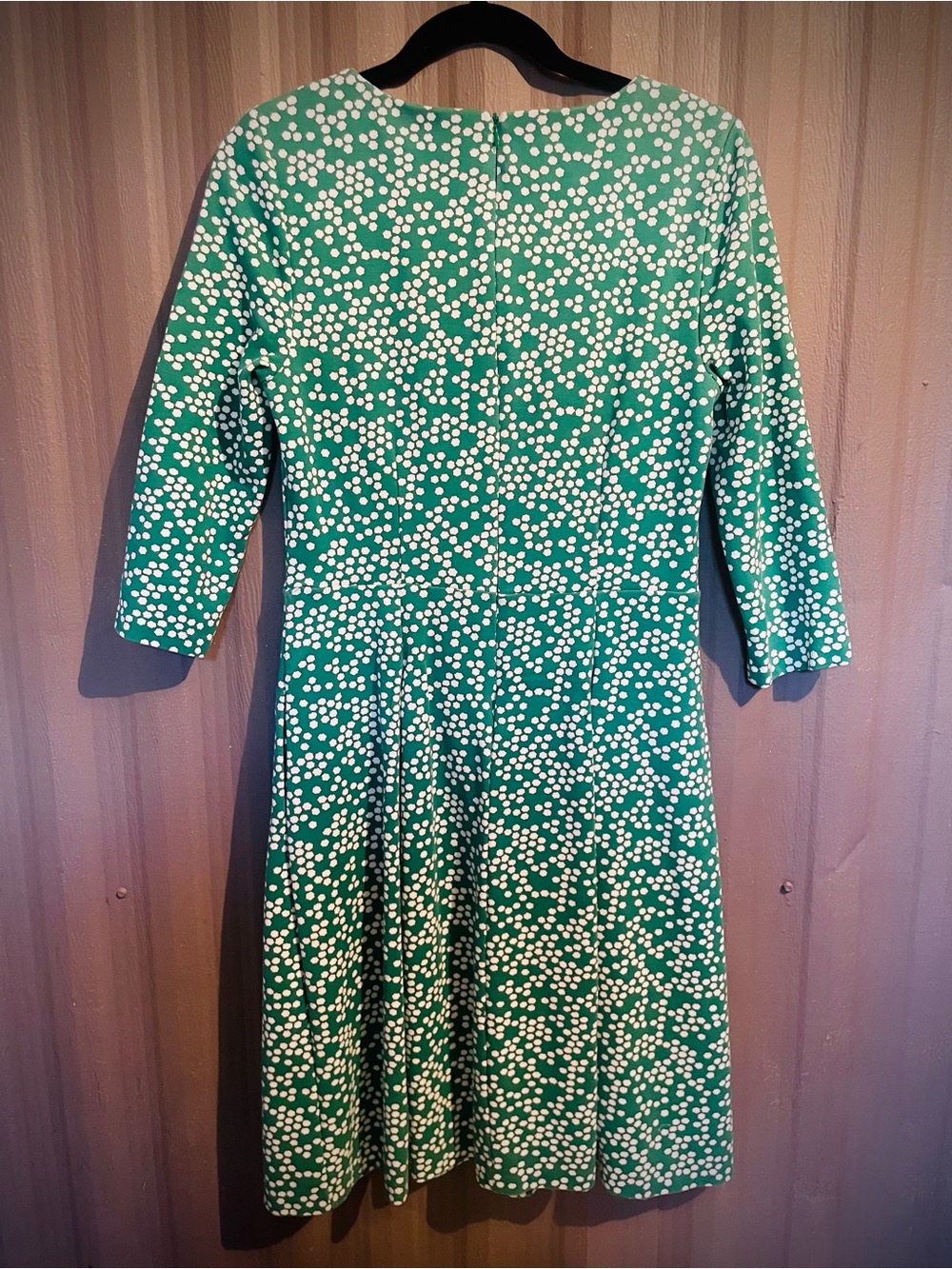 BODEN Julianna Ponte Dress 3/4 Sleeve Fit Flare US 8R Green White Midi Pockets - Picture 11 of 13